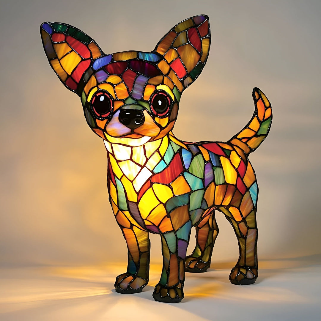 PrismaPaws – Magische Chihuahua Lampe Aus Buntglas