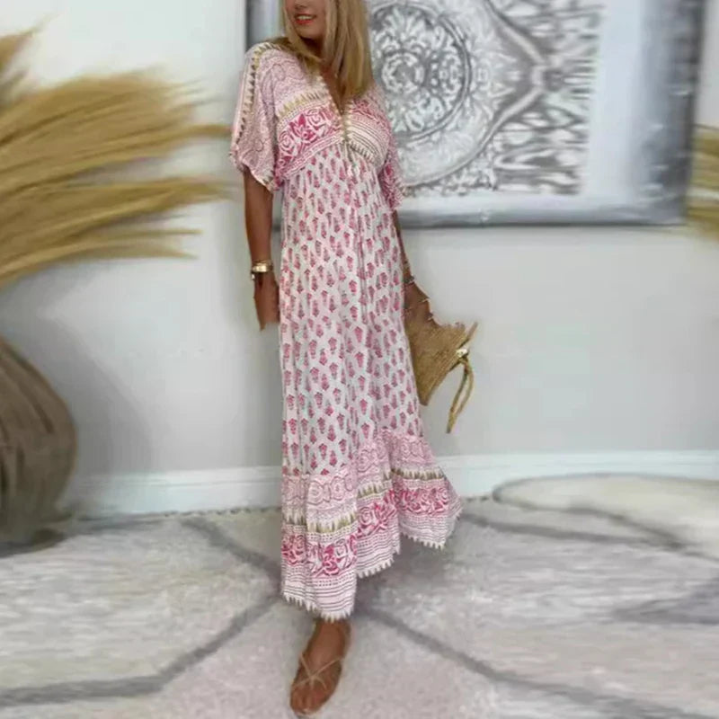 Krista – Boho-Maxikleid Mit Drucken
