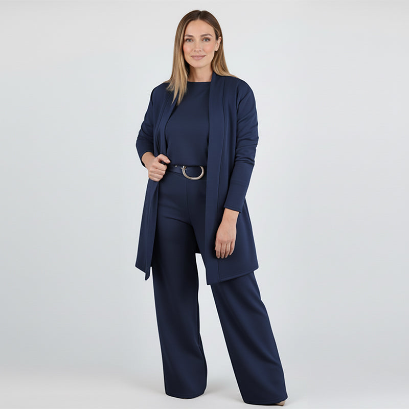 Dorren – Elegantes 3-Teiliges Set Mit Langem Strickjacke, Oberteil Und Hose