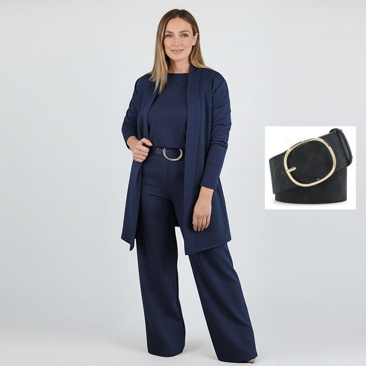 Dorren – Elegantes 3-Teiliges Set Mit Langem Strickjacke, Oberteil Und Hose