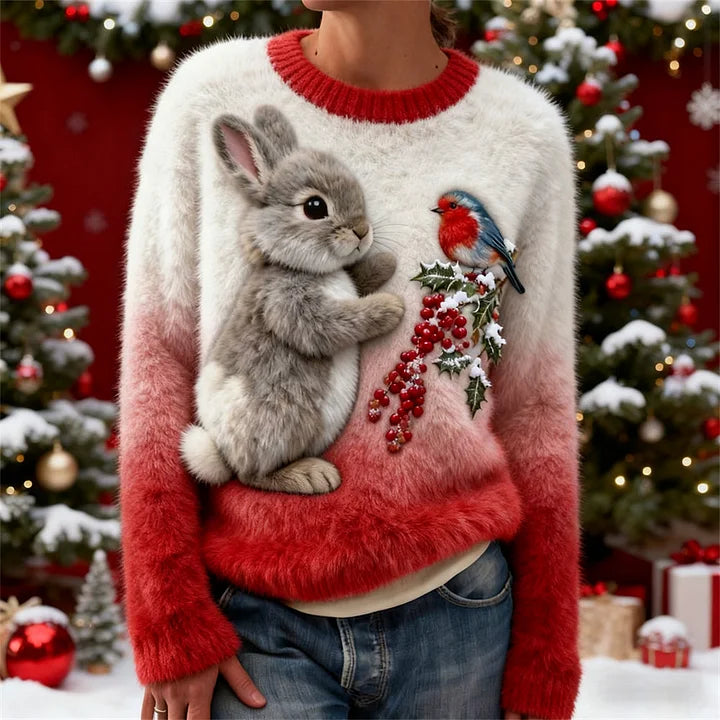 Suzette – Plüsch Pullover Mit Weihnachtskaninchen