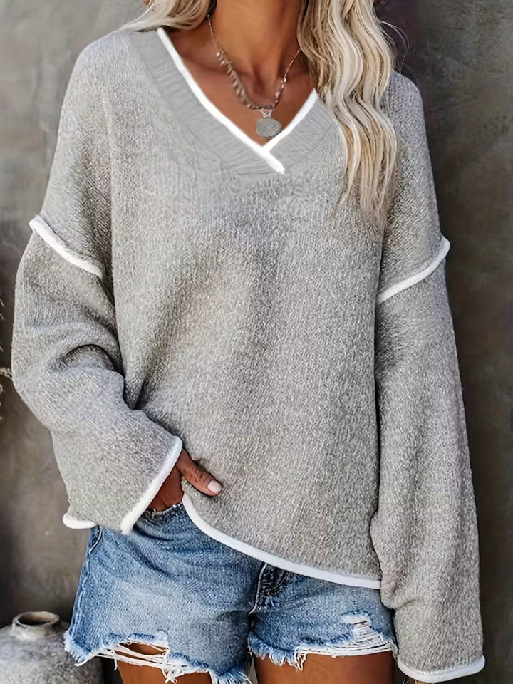 Ginny – Lässiger Pullover Mit Langen Ärmeln Und V-Ausschnitt