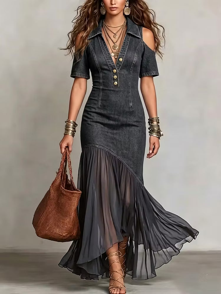 Presley - Jeans-Maxikleid Mit Knopfleiste