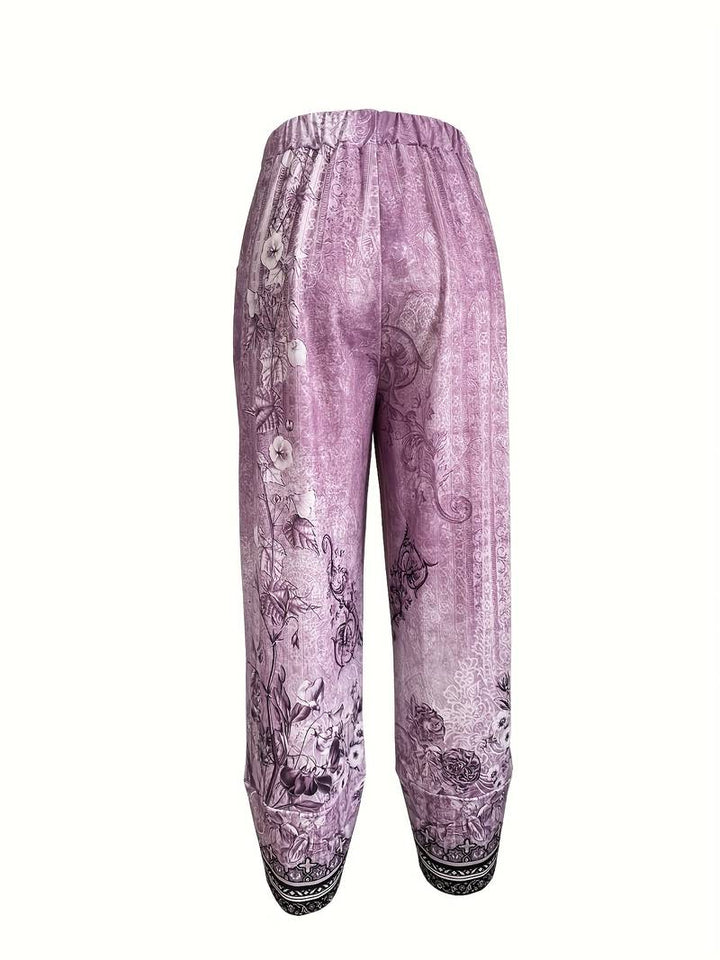 Thimasha - Caprihose Im Vintage Blumenmuster Mit Elastischem Bund