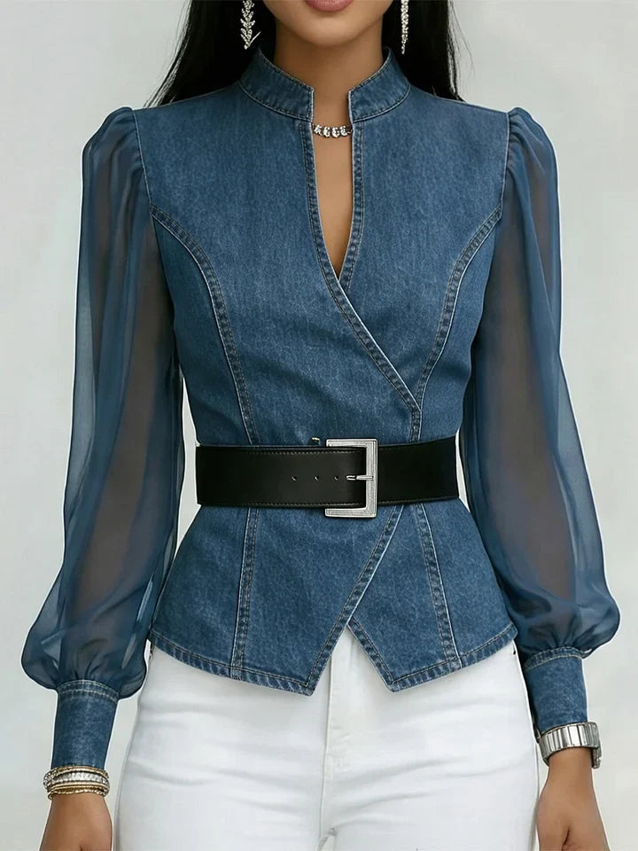 Thakshila - Strukturierte Jeans Bluse