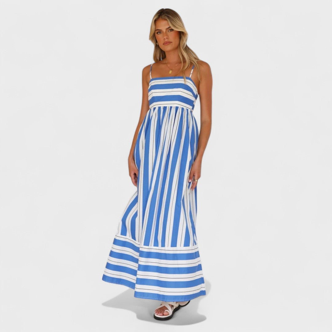 Lucille - Gestreift Drucken Maxikleid