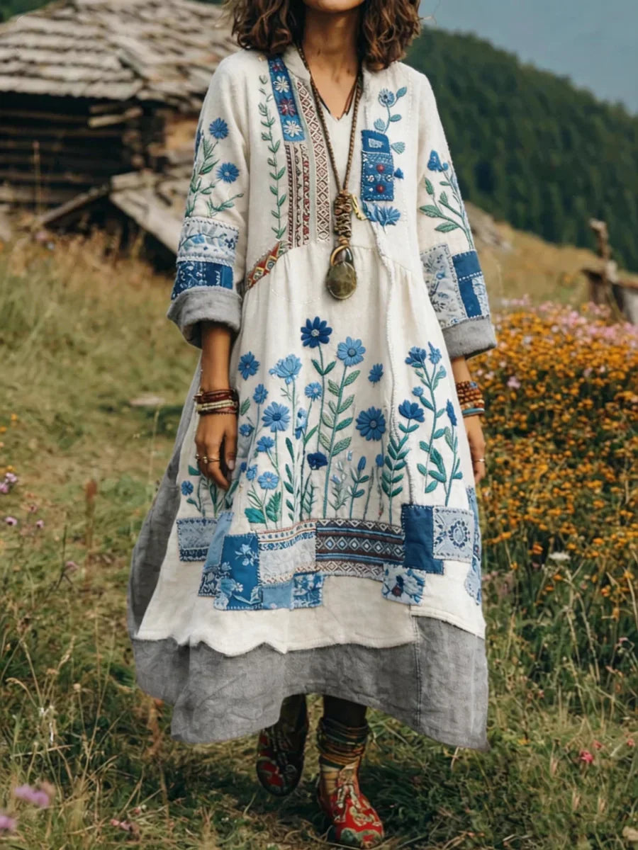 Eresha - Lässiges Langarm Kleid Mit Blumenmuster