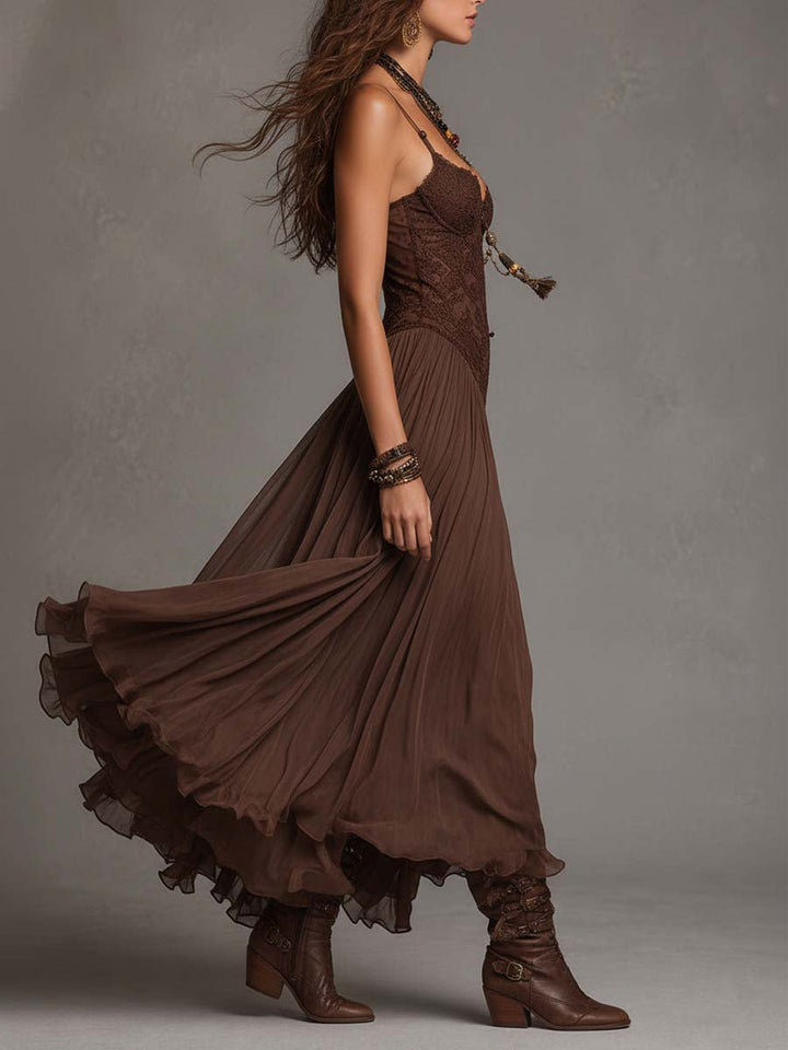 Serisha – Fließendes Maxikleid Mit Spitzenoberteil