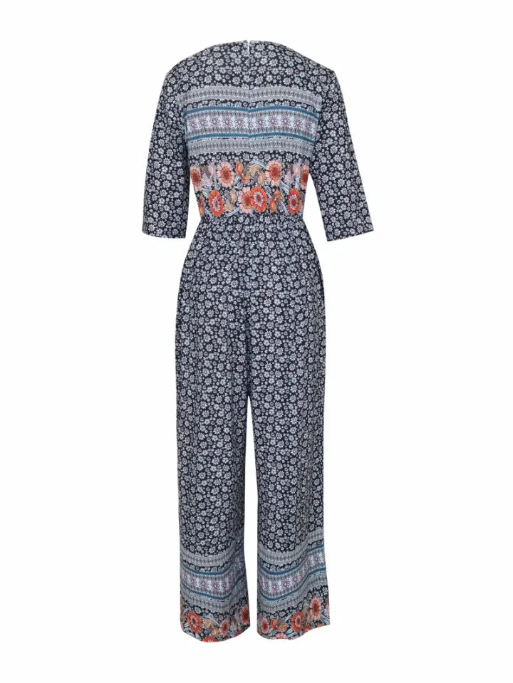 Nerina – Vintage Jumpsuit Im Boho Stil Mit Blumen Drucken