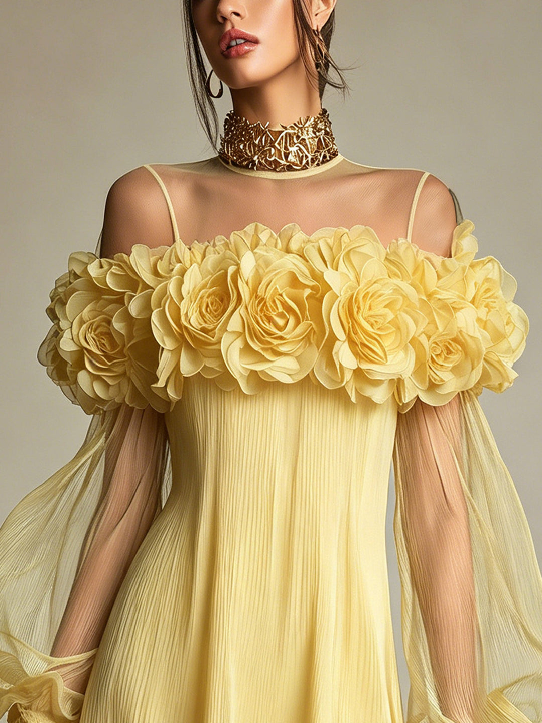 Liziana – Plissiertes Mini Kleid mit 3D-Blumen Verzierungen
