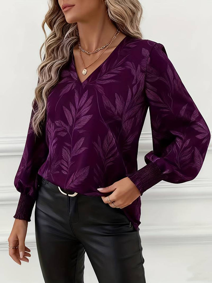 Ruchama - Elegante Langarm Bluse Mit Blattmuster