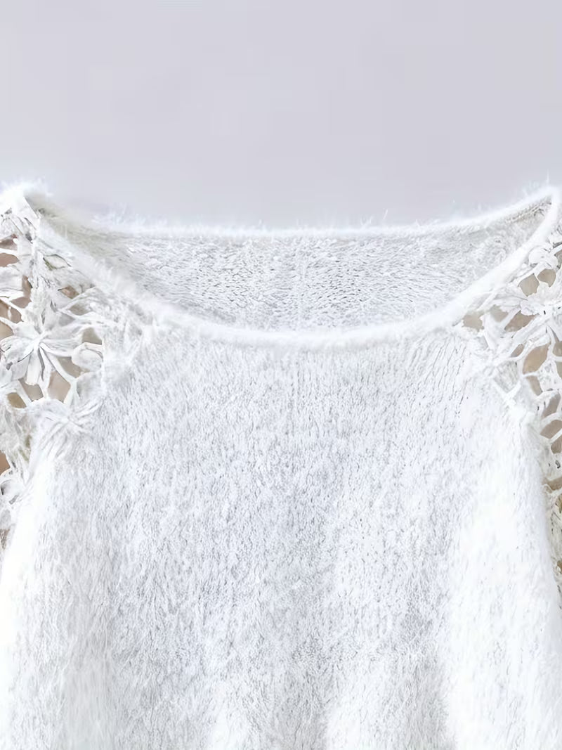 Dobrina – Ausgehöhlter Spitzen Pullover Mit Schulterfreiem Ausschnitt