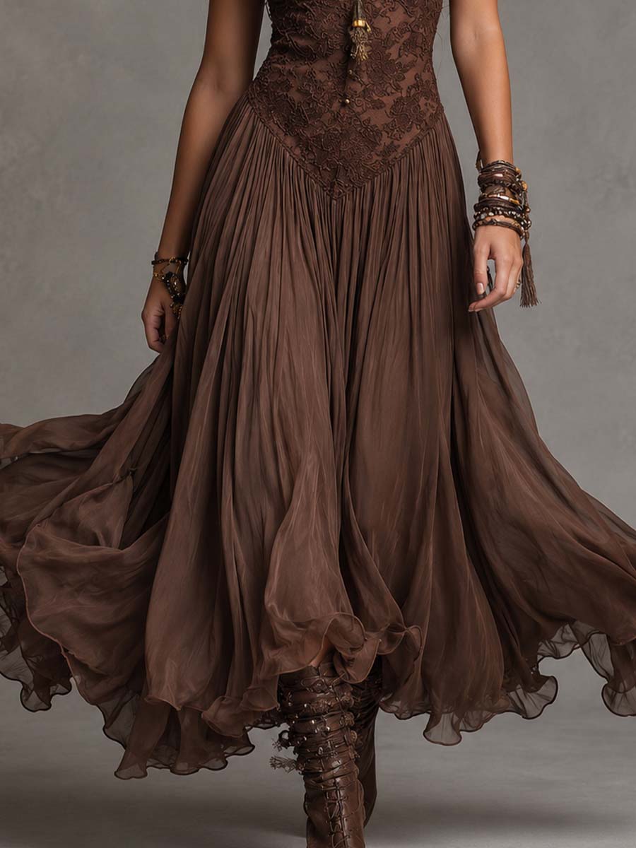 Serisha – Fließendes Maxikleid Mit Spitzenoberteil
