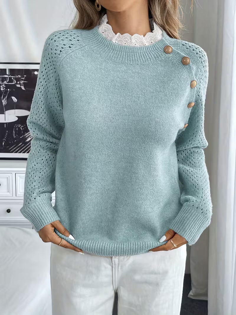 Oliwiaa – Langärmeliger Pullover Mit Rundhalsausschnitt Und Spitzenverzierung