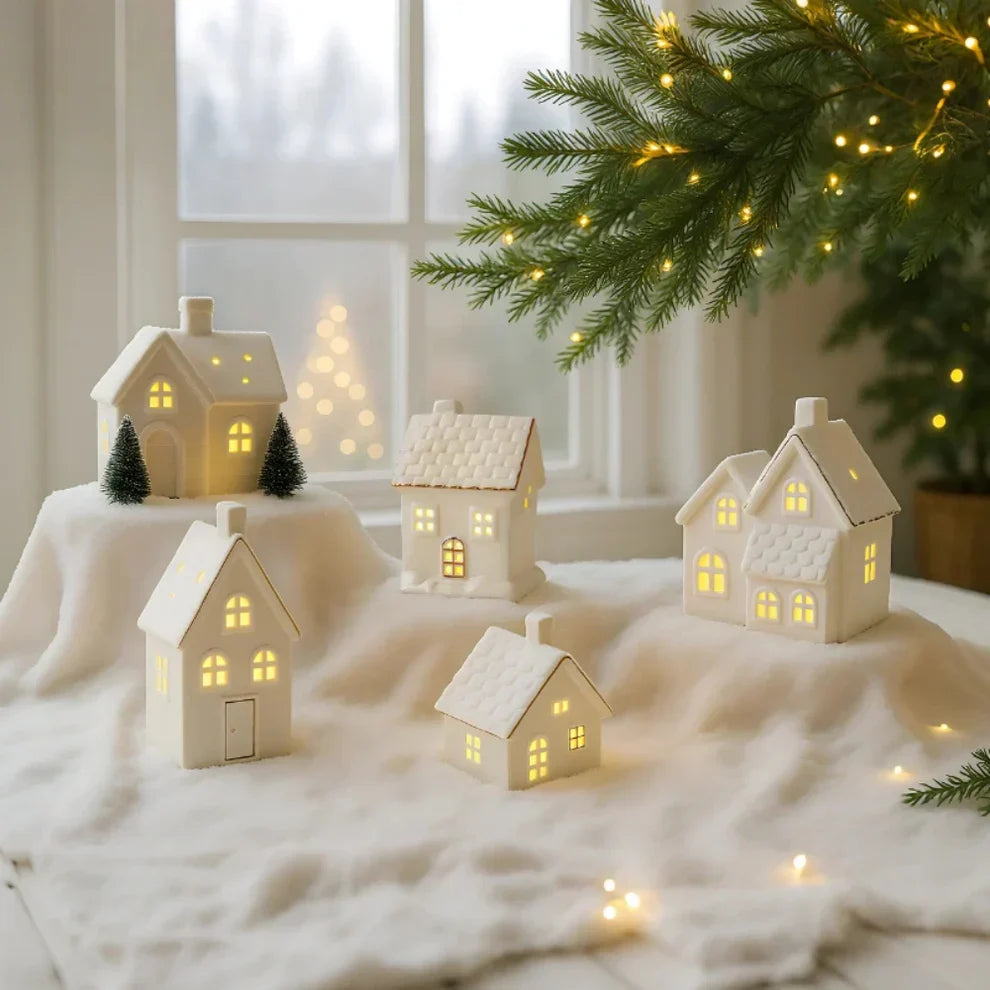 SnowLume – Keramik Weihnachtsdorf LED Dekorationsset