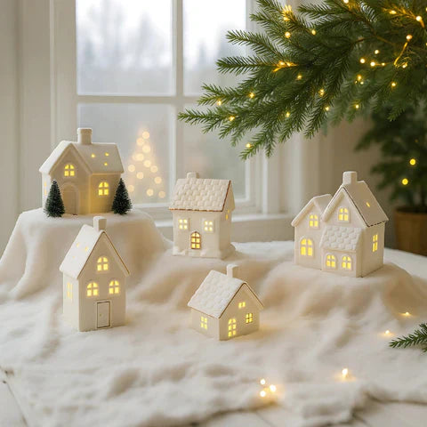 SnowLume – Keramik Weihnachtsdorf LED Dekorationsset