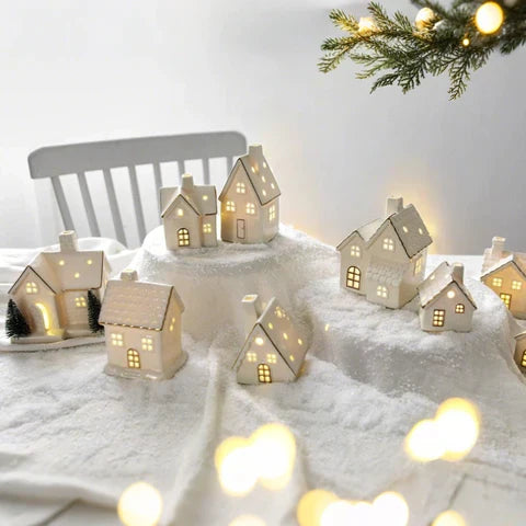 SnowLume – Keramik Weihnachtsdorf LED Dekorationsset