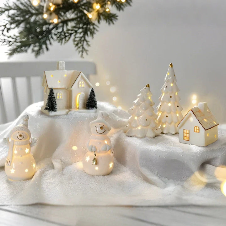 SnowLume – Keramik Weihnachtsdorf LED Dekorationsset