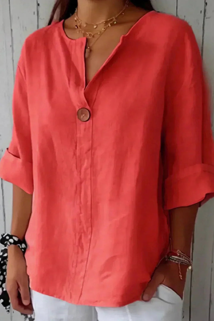 Chalina – Leinen bluse Mit V-Ausschnitt