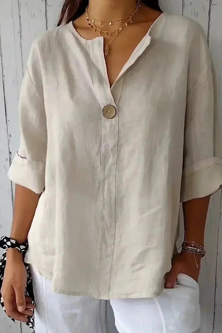 Chalina – Leinen bluse Mit V-Ausschnitt