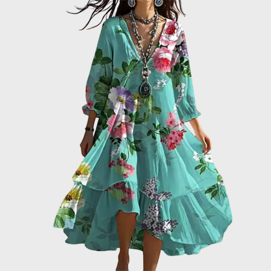 Shanae – Elegantes Midi Kleid Mit Blumenmuster