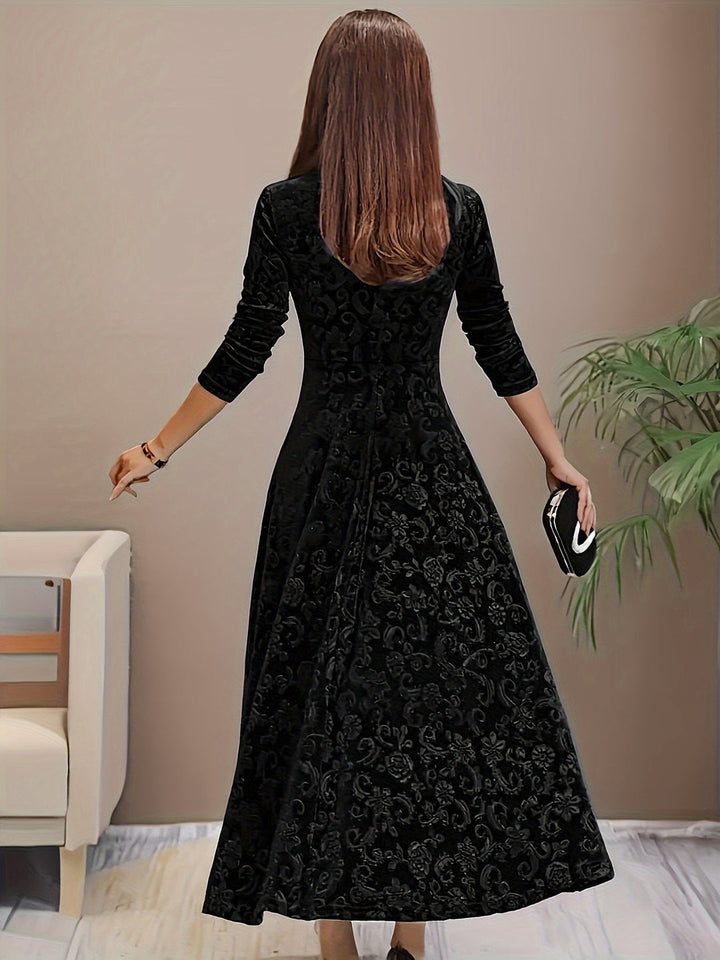 Otsuru - Elegantes SamtKleid Mit Langen Ärmeln
