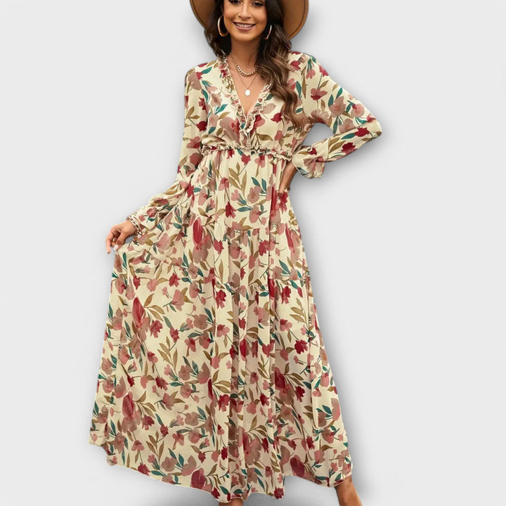 Lukrecija - Maxi Kleid Mit Blumenmuster Und V-Ausschnitt