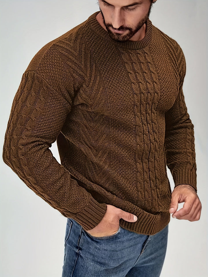Eiduks – Klassischer Pullover mit Rundhalsausschnitt und Zopfmuster