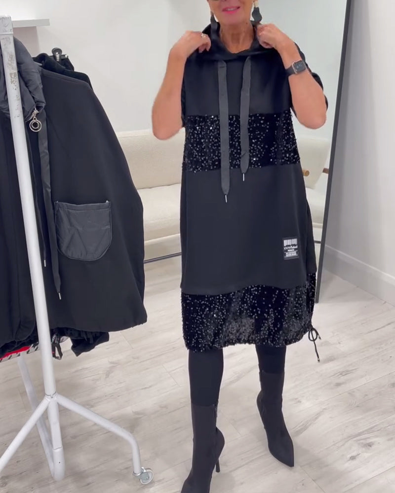 Mansherry - Modisches Patchwork Kleid Mit Kapuze