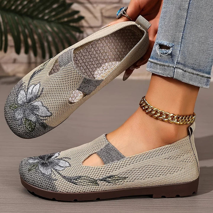 Martine – Atmungsaktive Strick Schuhe Mit Blumenstickerei