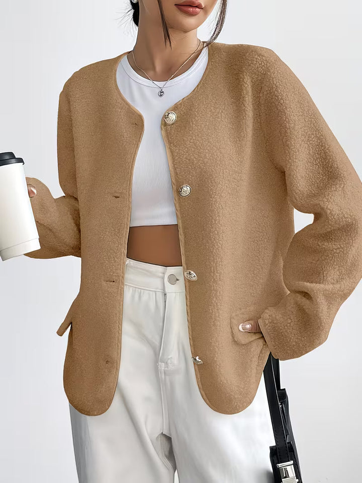 Viktorija - Elegante Jacke Mit Rundhalsausschnitt Und Knopfleiste