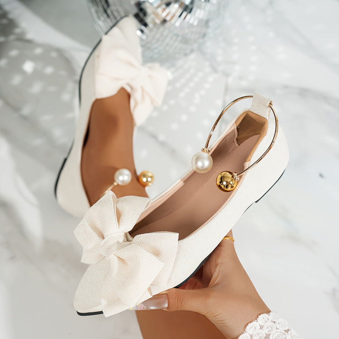 Jonita – Spitz Bogen Ballerinas Mit Perle Fersenriemen
