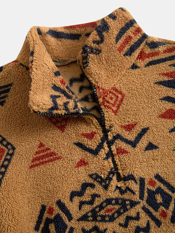 Jacco – Sweatshirt aus Fleece mit halbem Reißverschluss und geometrischem Print