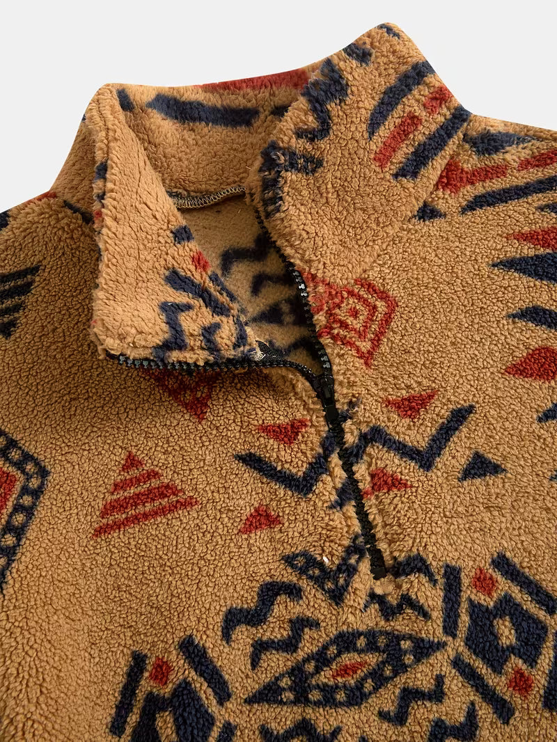 Witker – Plüsch-Sweatshirt Im Ethno-Stil Mit Stehkragen