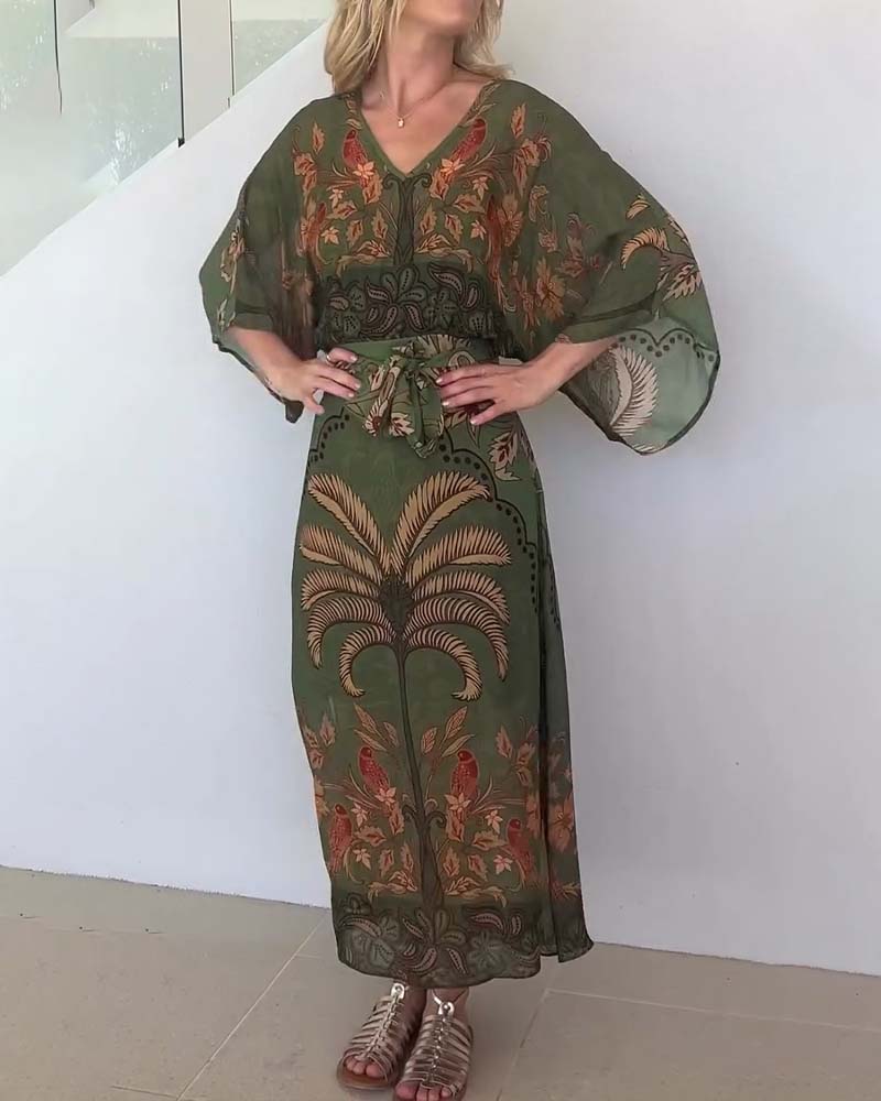 Brini – Bedrucktes Resort Kleid Mit V-Ausschnitt