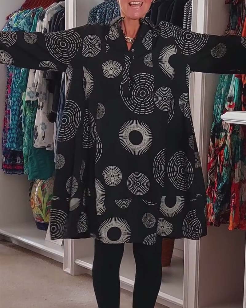 Marina – Langärmliges Hemdkleid Mit Kreisförmigem Drucken