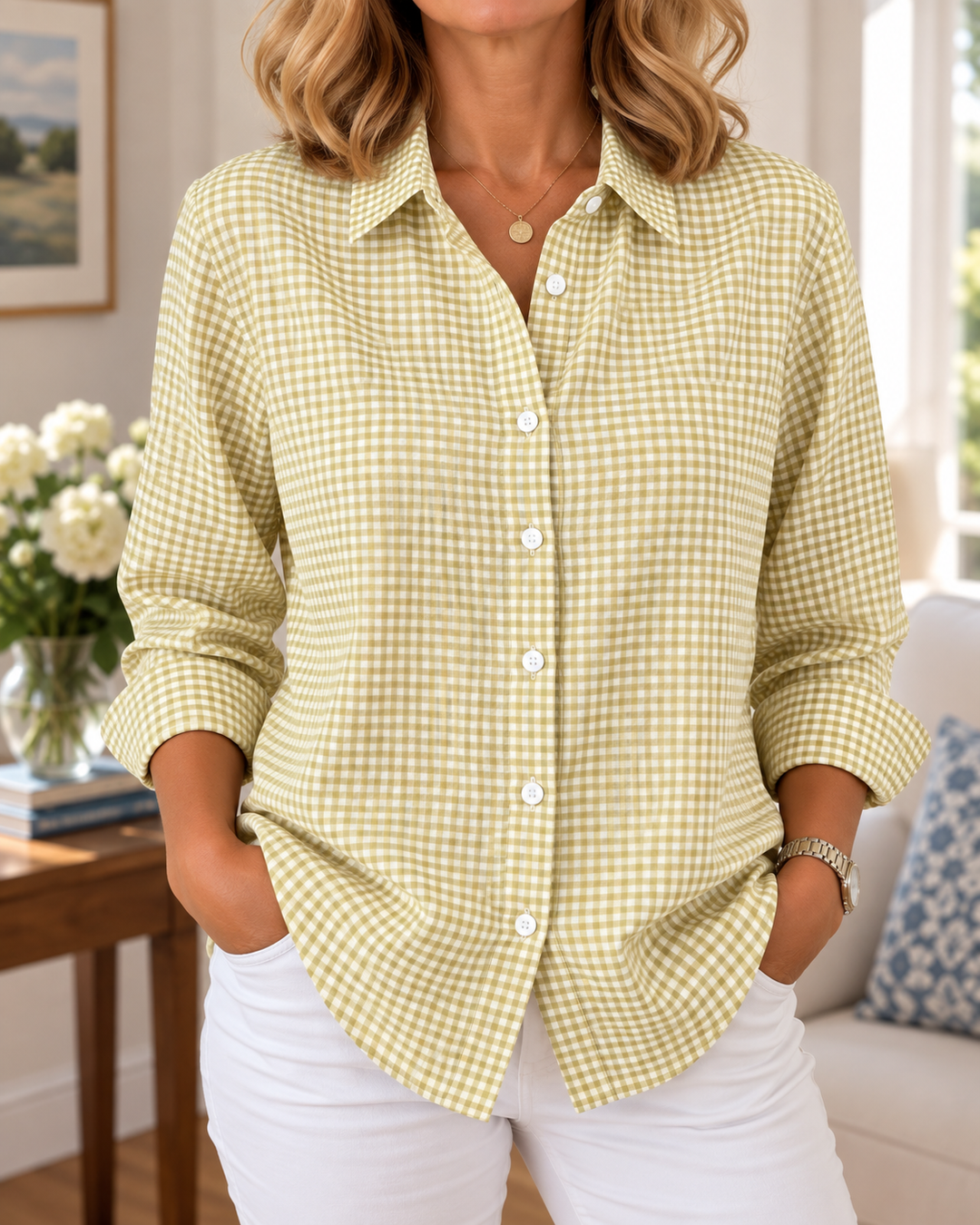 Colien – Langärmliges Gingham-Hemd mit Knöpfen