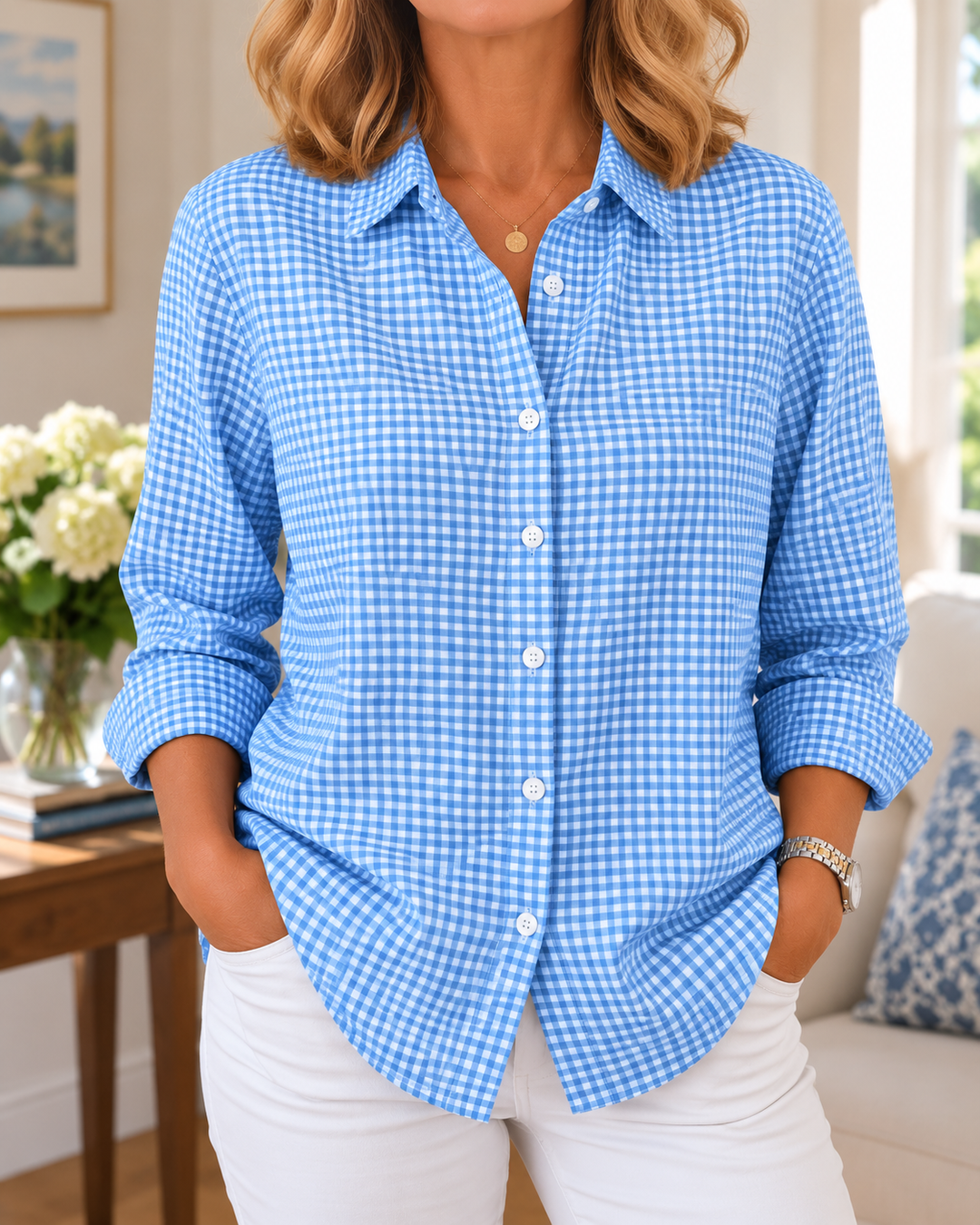 Colien – Langärmliges Gingham-Hemd mit Knöpfen