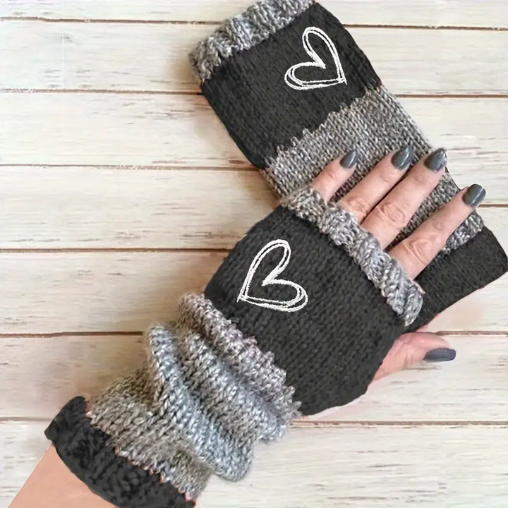 Eirlys – Gestrickte Fingerlose Handschuhe Mit Herzmotiv