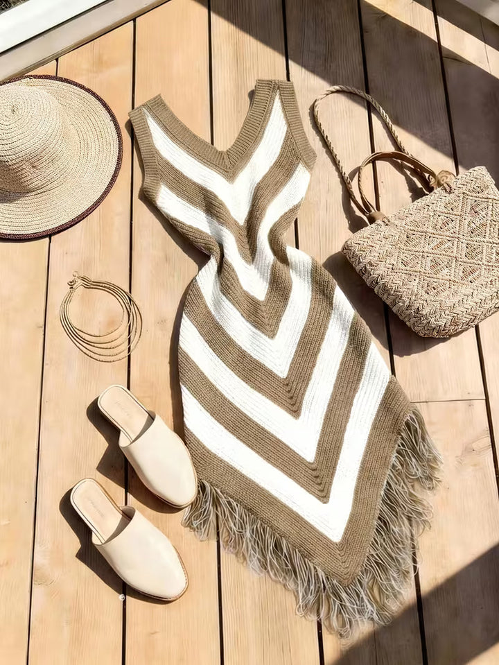 Foley – Strand Überwurfkleid mit Fransen am Saum aus Stretchstoff
