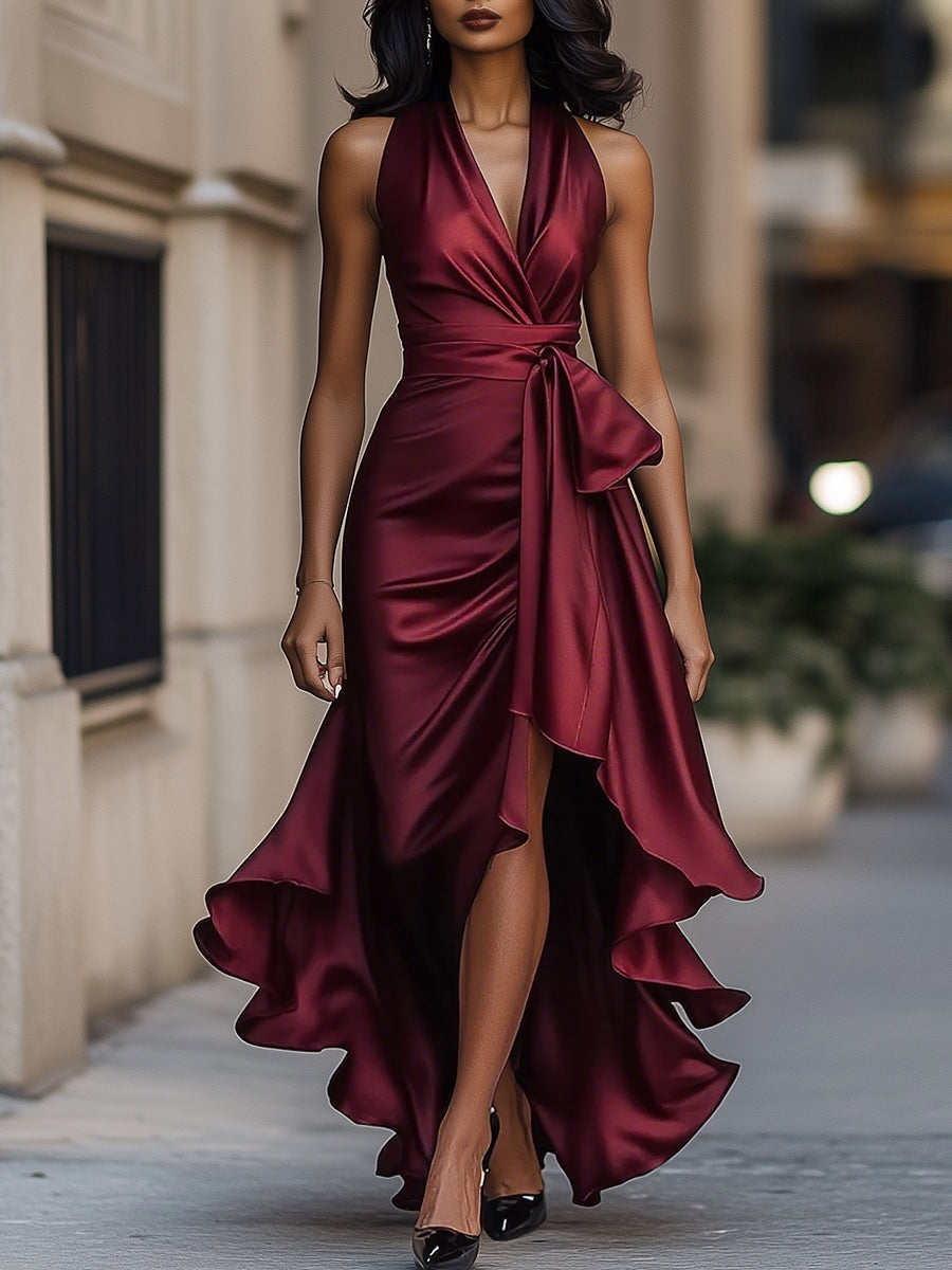 Imesha - Satin Kleid Mit Drapierter Taille