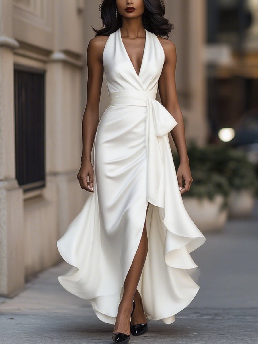 Imesha - Satin Kleid Mit Drapierter Taille