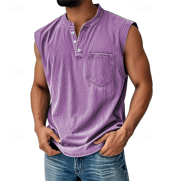 Latrell - Ärmelloses Henley-Tanktop mit Tasche