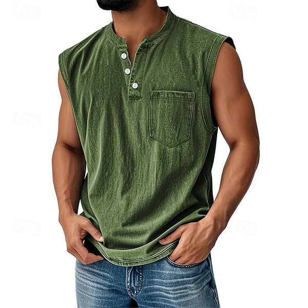 Latrell - Ärmelloses Henley-Tanktop mit Tasche