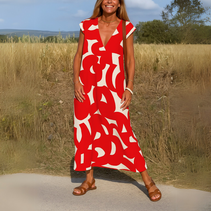 Gabby - Langes Kleid Mit V-ausschnitt
