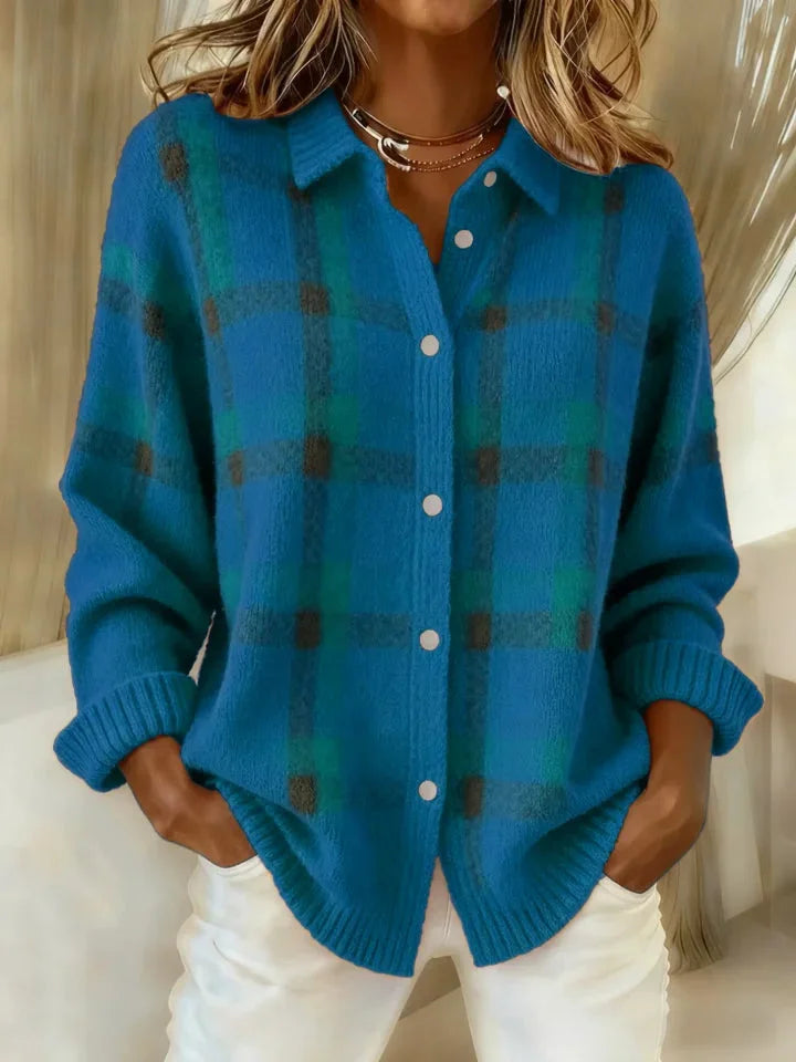 Anny – Lässiger Karierter Strickpullover Mit Knöpfen