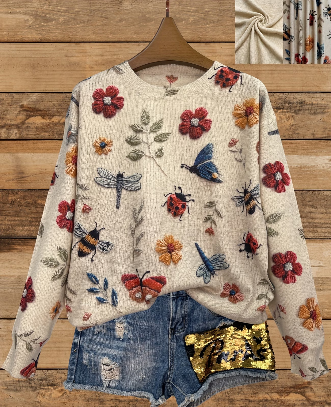 Lesa – Pullover Mit Blumen- Und Insektenmuster