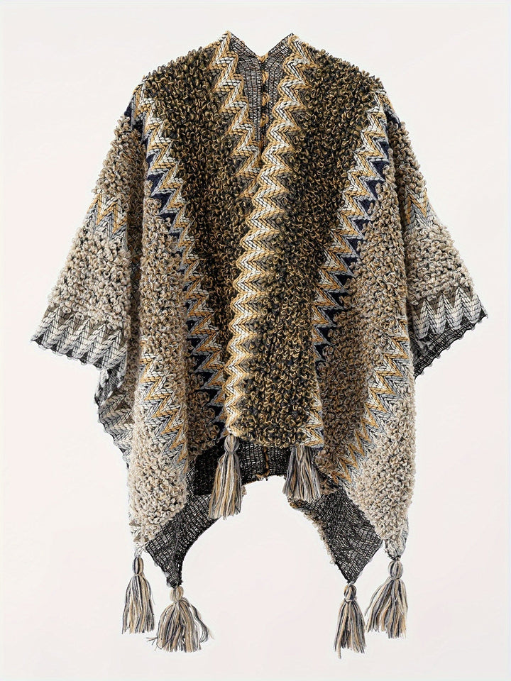 Briana - Decke Mit Quasten Und Streifenmuster Cape Reise Jacke