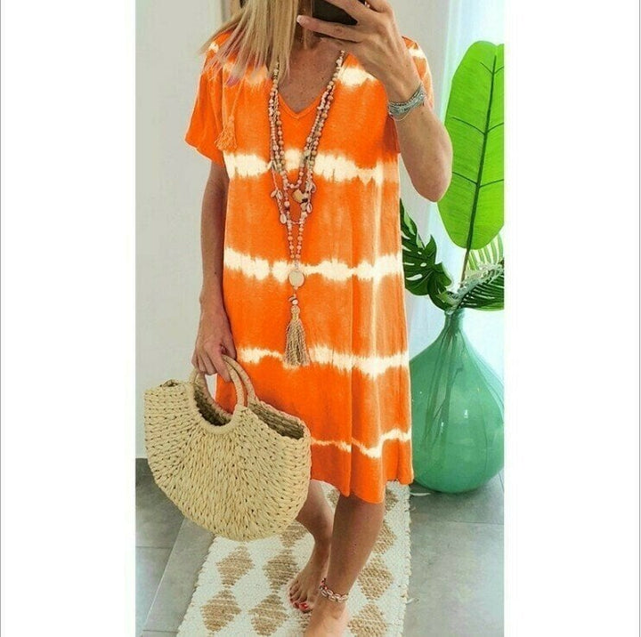 Karlaa - Lockeres Sommer Kleid aus Batik Mit Streifenmuster