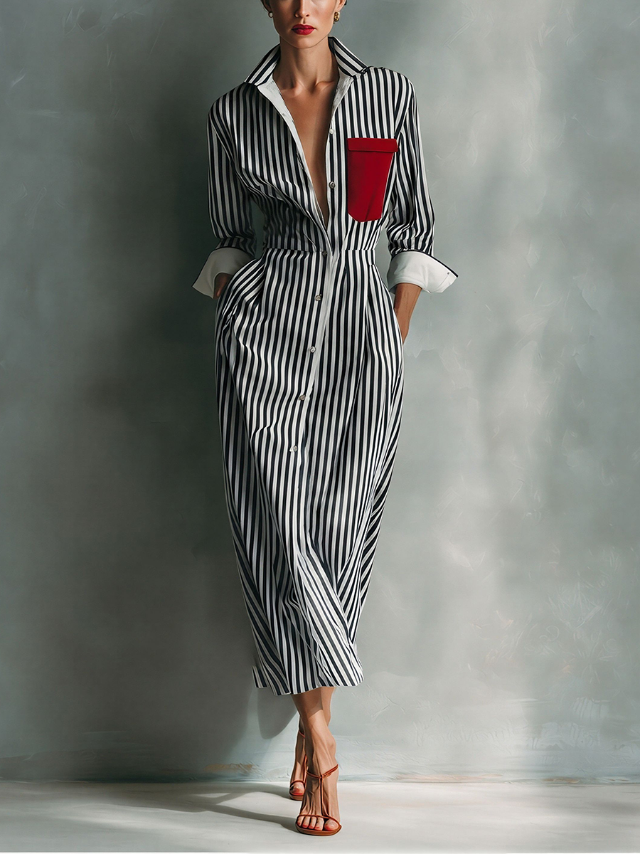 Makeda - Gestreiftes Hemdkleid Mit Brusttasche